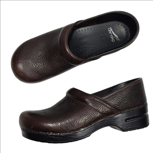 Dansko Professional Dark Brown Pebbled Leather Slip On Comfort Clog